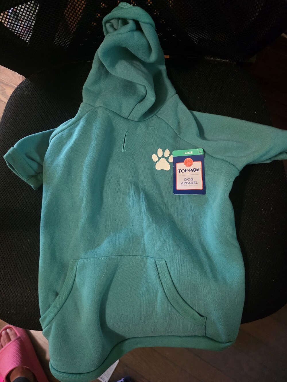 Top Paw Teal Dog Hoodie with Paw Print